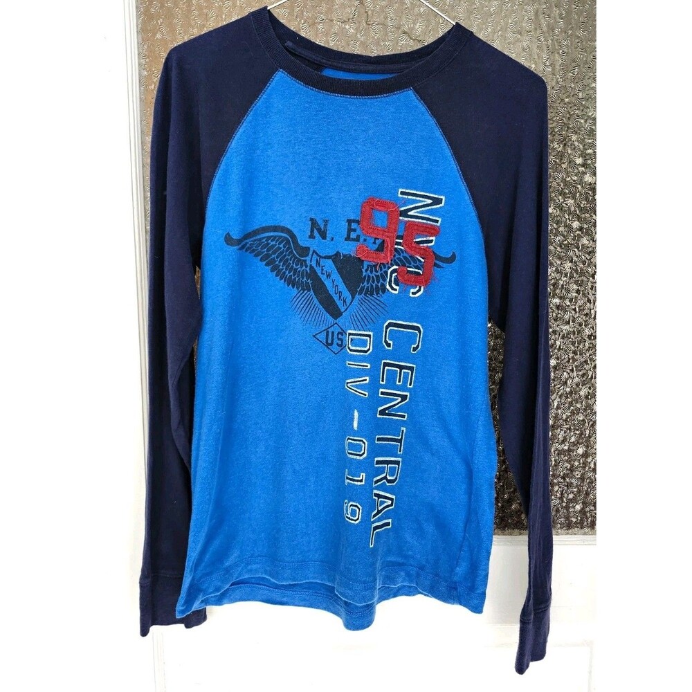 Urban Pipeline Men's Raglan Long Sleeve Graphic Crew Neck T-Shirt Blue Navy L